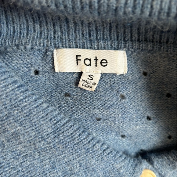 Fate women's blue Cardigan sweater button up cropped top puff sleeve - Picture 4 of 4